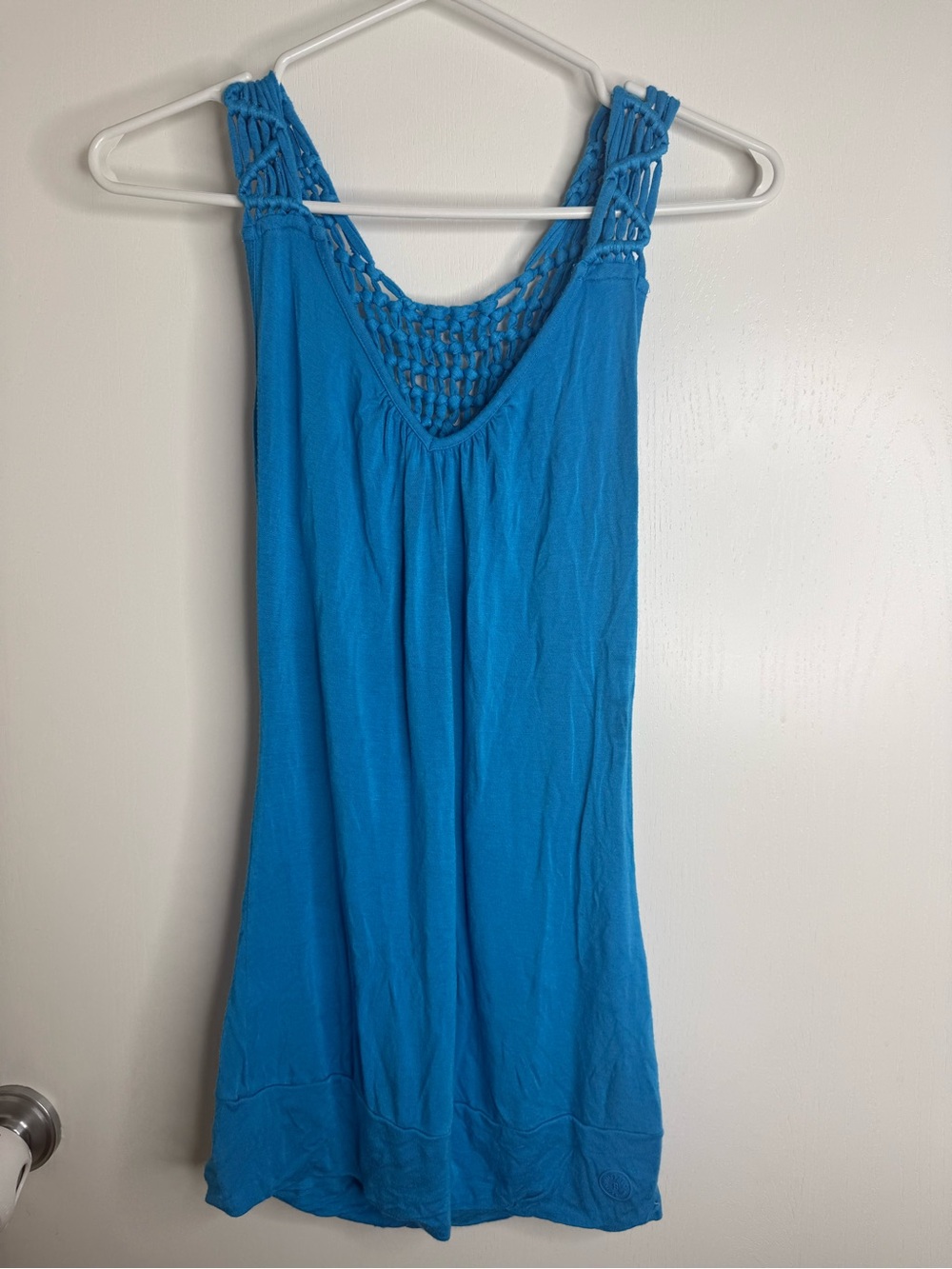 Buffalo David Bitton Blue Macrame Strap Top Medium
